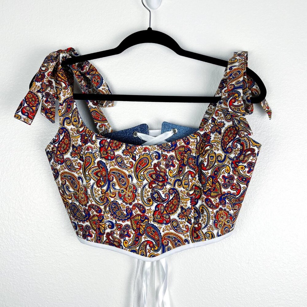 Hand Crafted Boho Paisley Corset Top – Festival-Ready & Vintage-Inspired